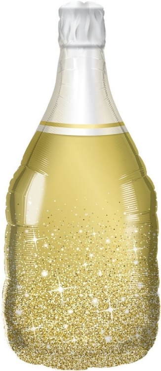Шар Фигура, Бутылка Шампанское, Сверкающие искры, Золото (в упаковке)